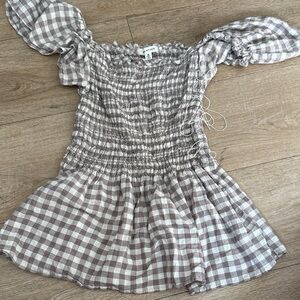 Max Studio Brown and White Gingham Short Sleeve Top